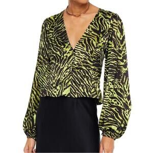 Ganni Tiger Print Silk Blend Blouse Size US 6